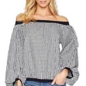 7 For All Mankind Black and White Gingham Off-Shoulder Tunic